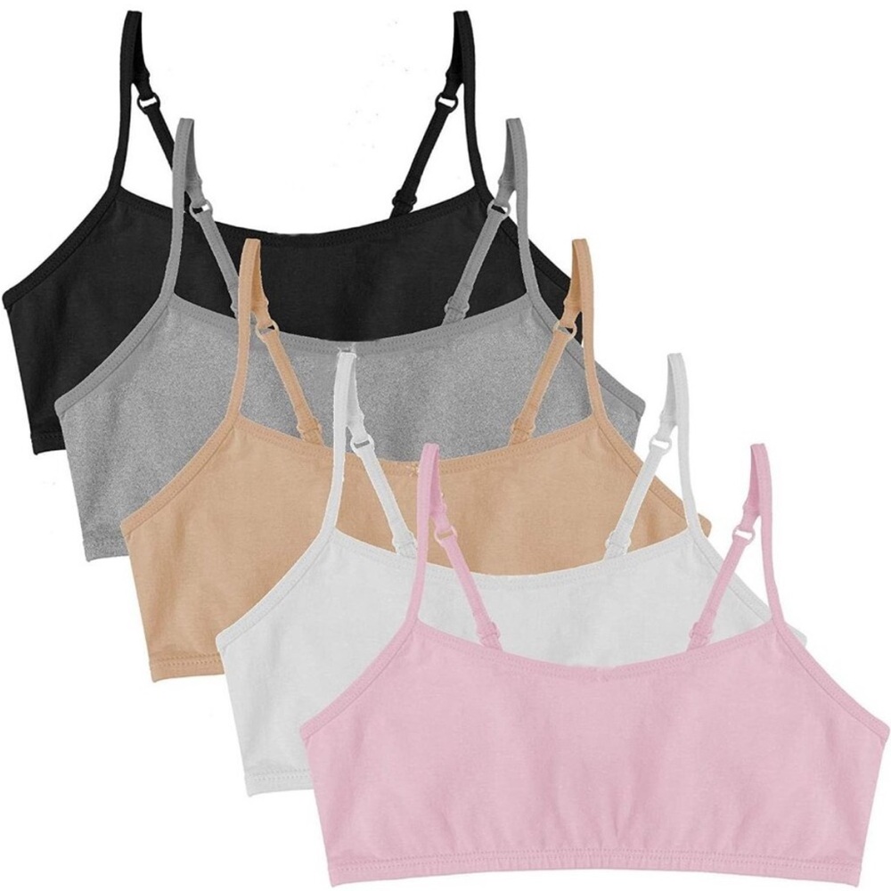 NWT Girl’s XL (14) Stretchable Cami Bra Set: Black, White, Gray, Nude, Pink